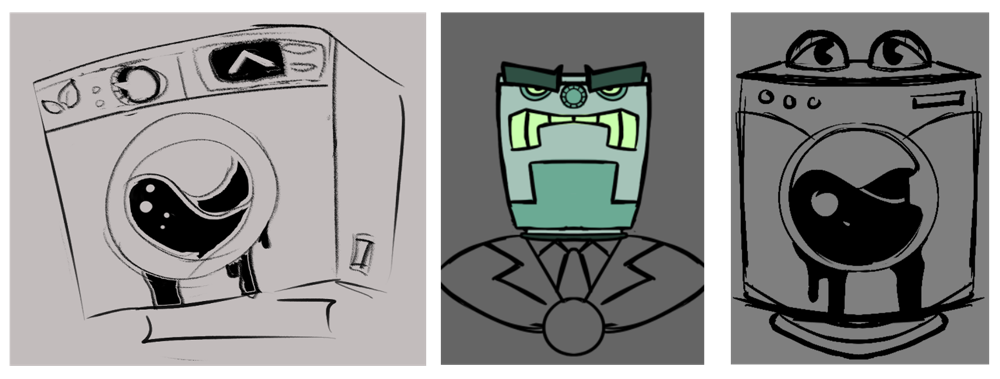 A collection of Greenwasher Concept Art (From Left to Right: Celly, neoNote, Cyberbyte)